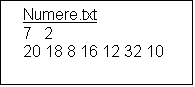 Text Box: Numere.txt
7   2
20 18 8 16 12 32 10

